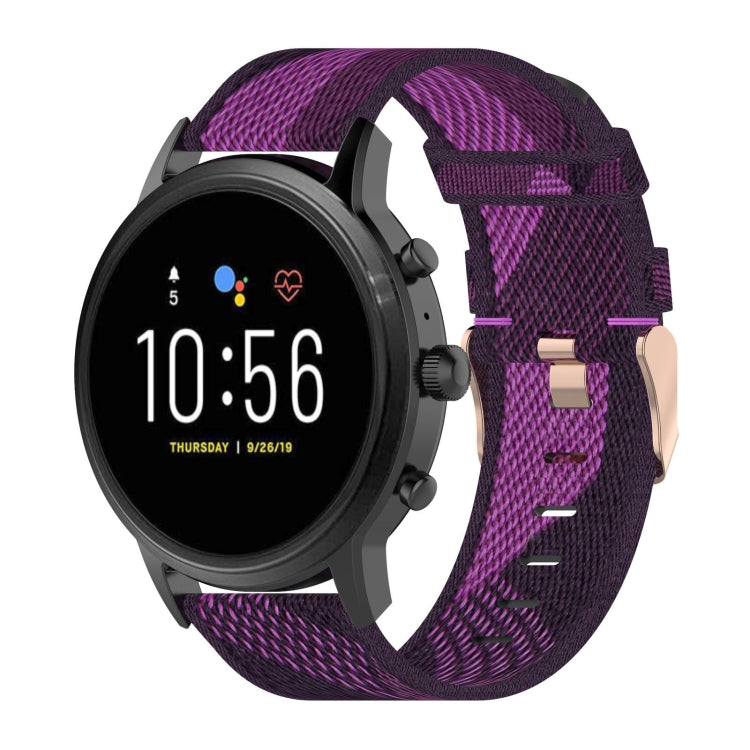 22mm Stripe Weave Nylon Wrist Strap Watch Band for Fossil Gen 5 Carlyle, Gen 5 Julianna, Gen 5 Garrett, Gen 5 Carlyle HR