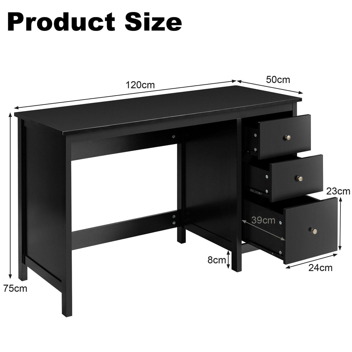 Modern Computer Desk with 3 Drawers for Home Office-Black