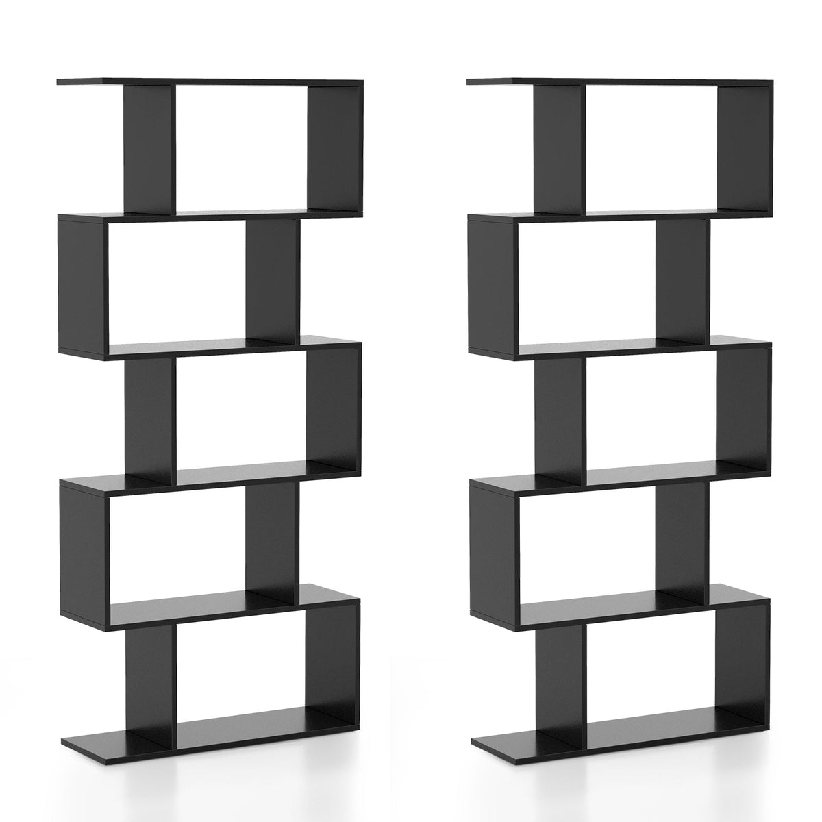 Geometric S-Shaped Bookcase with Anti-Toppling Device for Living Room Home Office-White