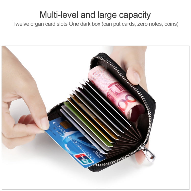KB155 Antimagnetic RFID Zipper Leather Large-capacity Cards Holder Wallet