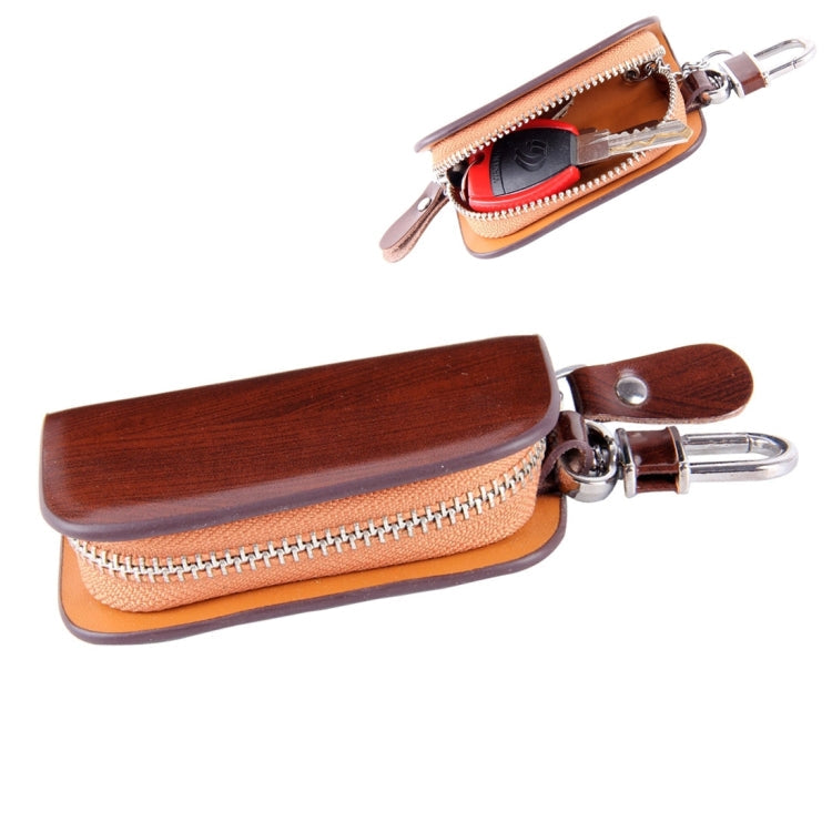 Universal Leather Wood Grain Texture Waist Hanging Zipper Wallets Key Holder Bag (No Include Key)
