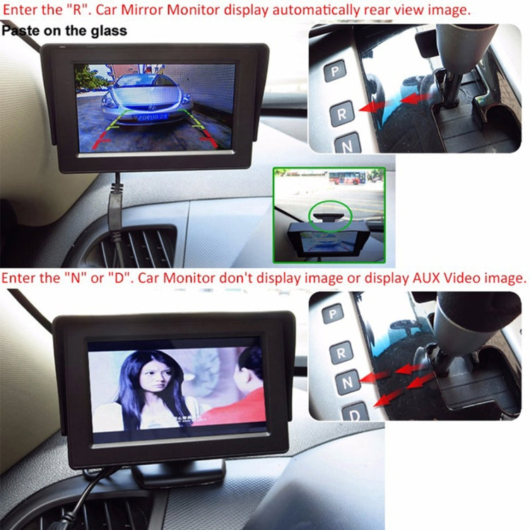 PZ601-C TFT LCD 2 Video Input 4.3 Inch Parking Monitor 2 in 1 with 648*488 Pixels Rear View Camera Glass Lens with 6m RCA Video Cable, PZ601-C