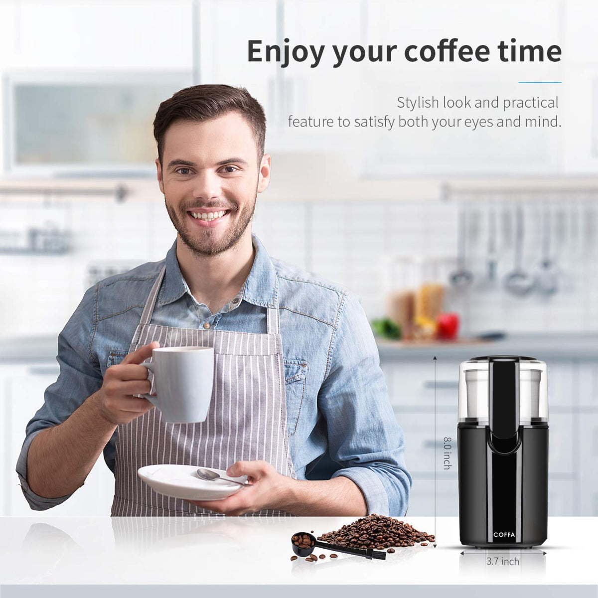 Electric Coffee Grinder 200W 70g with 2 Stainless Steel Bowls Wet & Dry COFFA