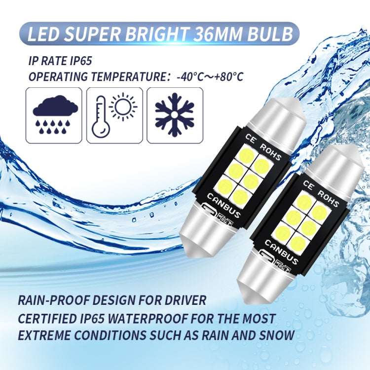 2 PCS 36mm DC12V-24V 3W 6000K 660LM 6LEDs SMD-3030 Car Reading Lamp / License Plate Light, 36mm (3W)