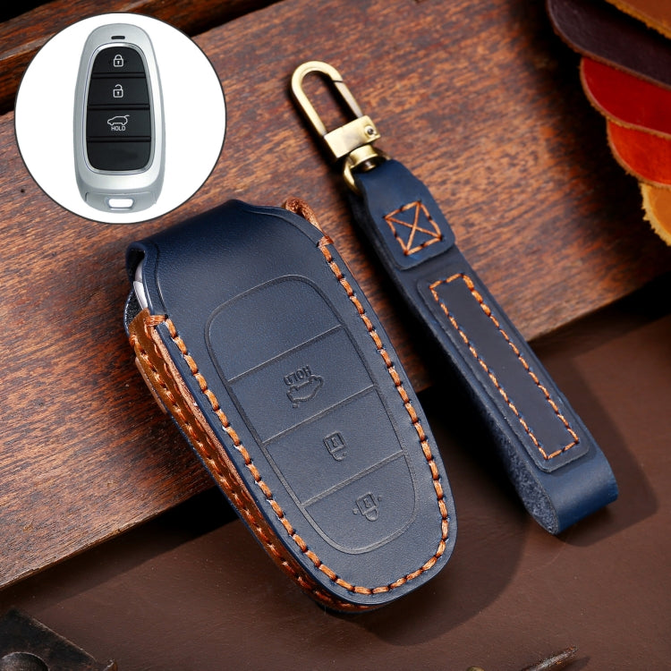 Hallmo Car Cowhide Leather Key Protective Cover Key Case for Hyundai 3-button, For Hyundai 3-button