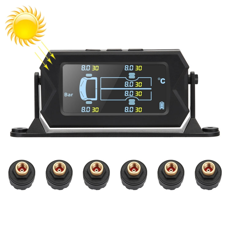 8 Bar Solar Wireless Tire Pressure Monitoring System TPMS 6 External Sensors for 6-wheel Truck Bus, 8Bar