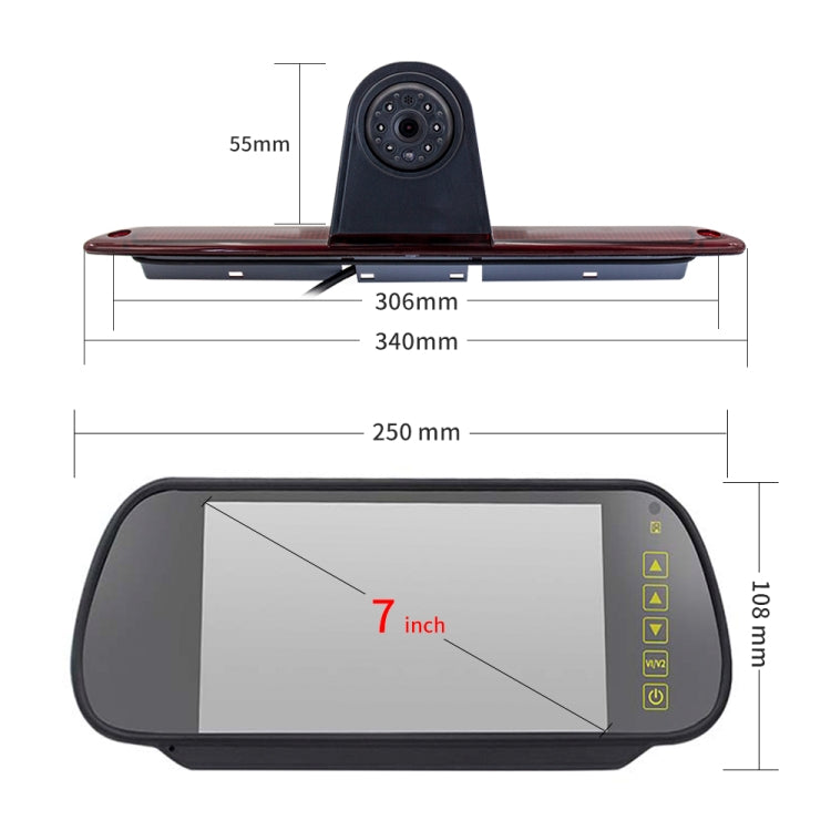 PZ461 Car Waterproof High Position Tail Light Brake Light View Camera + 7 inch Rearview Monitor for Mercedes Benz / Volkswagen, PZ461 + 7 inch Rearview Monitor