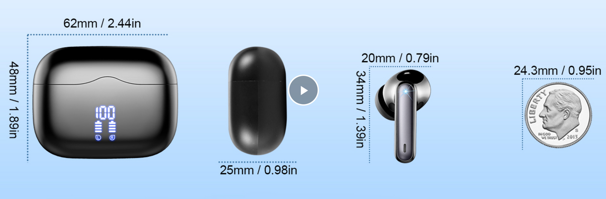 Wireless Earbuds Bluetooth 5.3 ENC Mic 40H Playtime Deep Bass IP7 Waterproof
