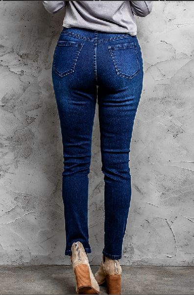 Mid Rise Distressed Ripped Holes Skinny Jeans