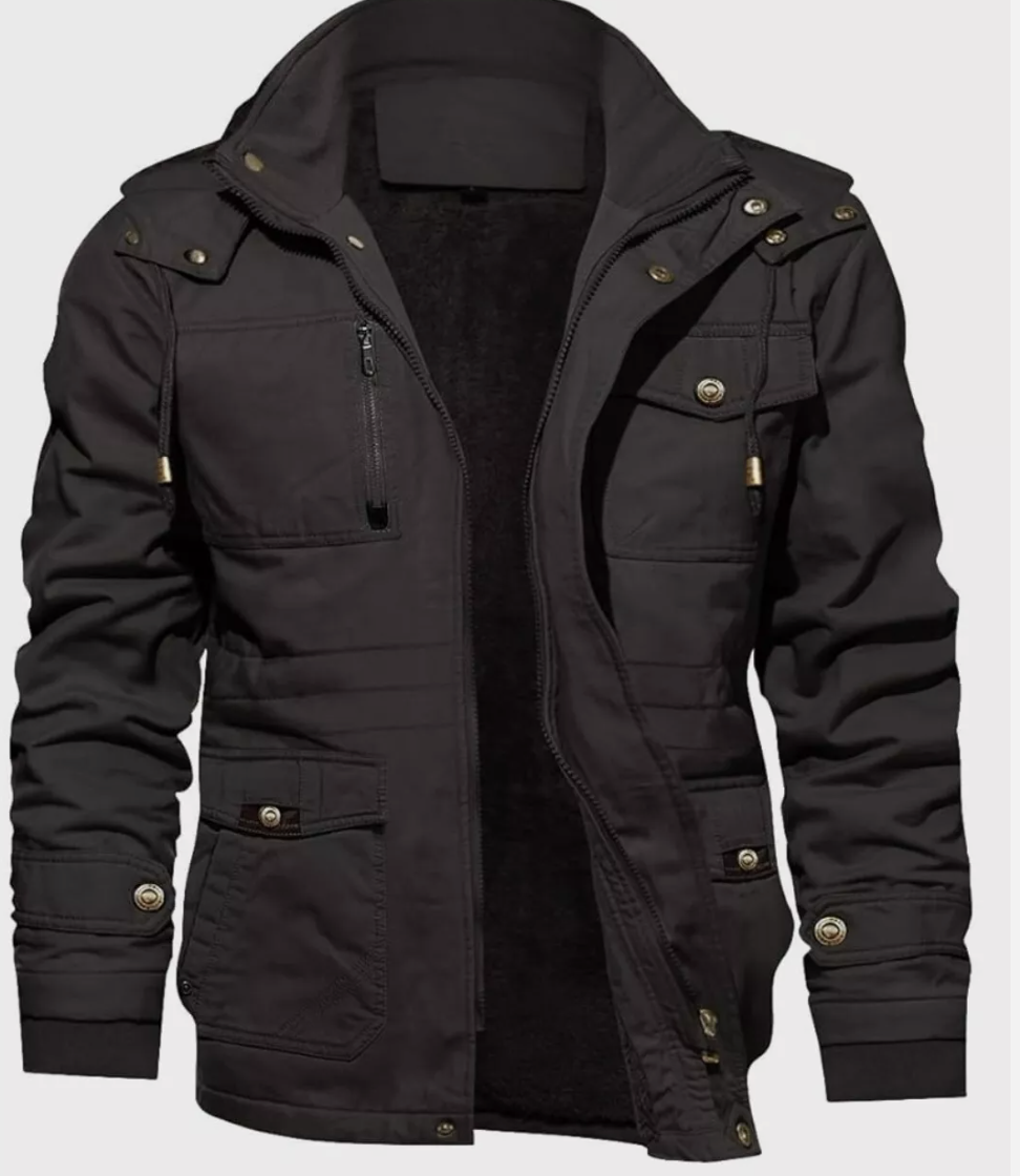 Mens Winter Coat Fleece Lined With Hood Black Outdoor Size L Kefitevd
