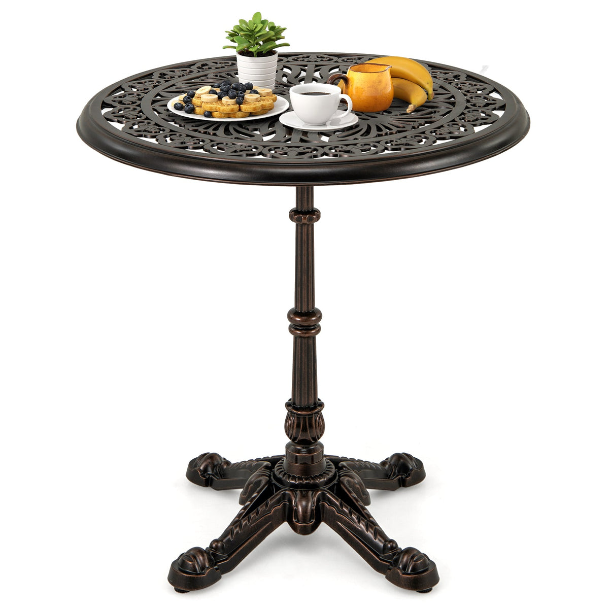 68CM Round Cast Aluminum Patio Bistro Table with Hollow Top-Copper