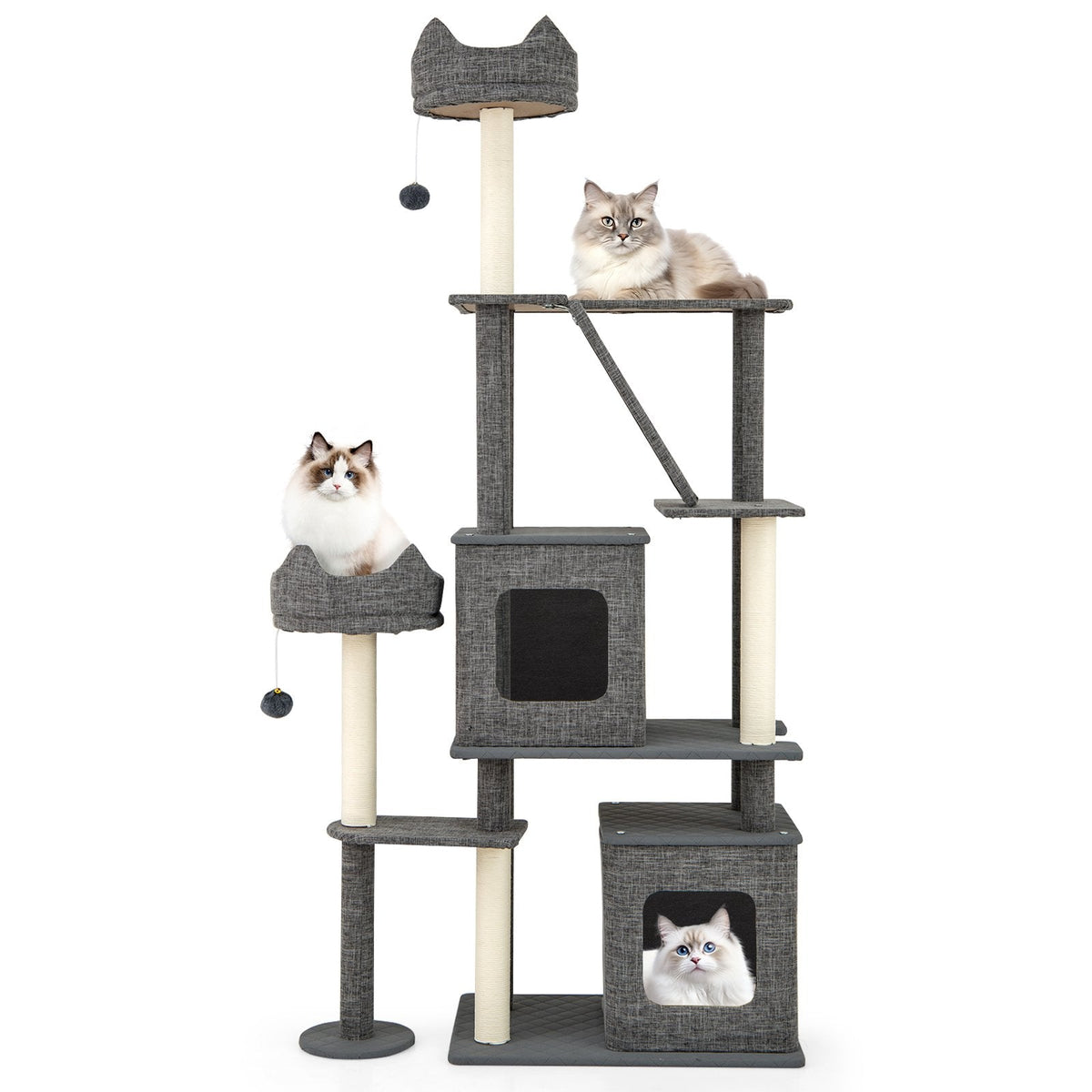 180CM Tall Cat Tree Multi-Level Large Cat Tower with Scratching Posts-Grey