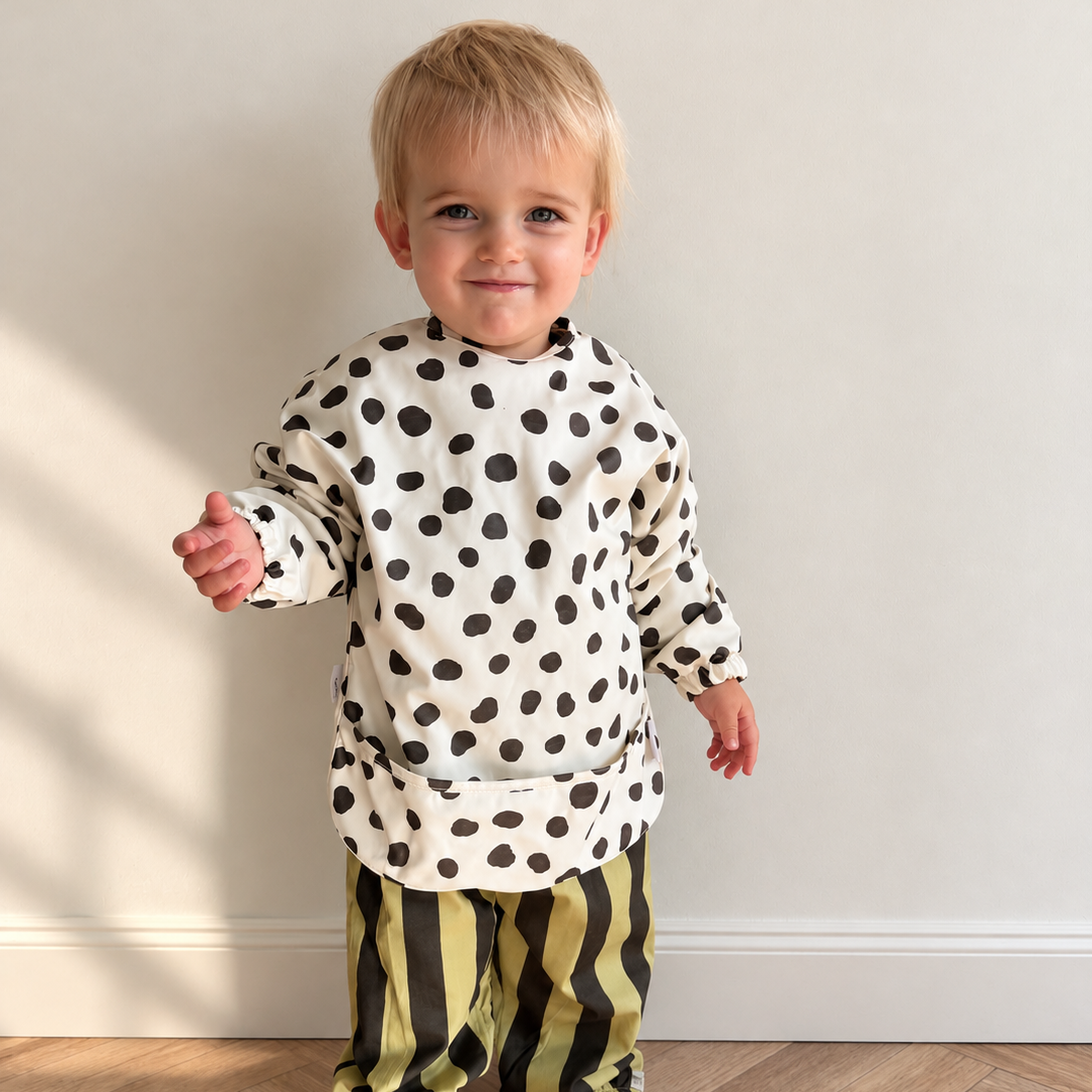 Long Sleeved Baby Bib - Spotty print