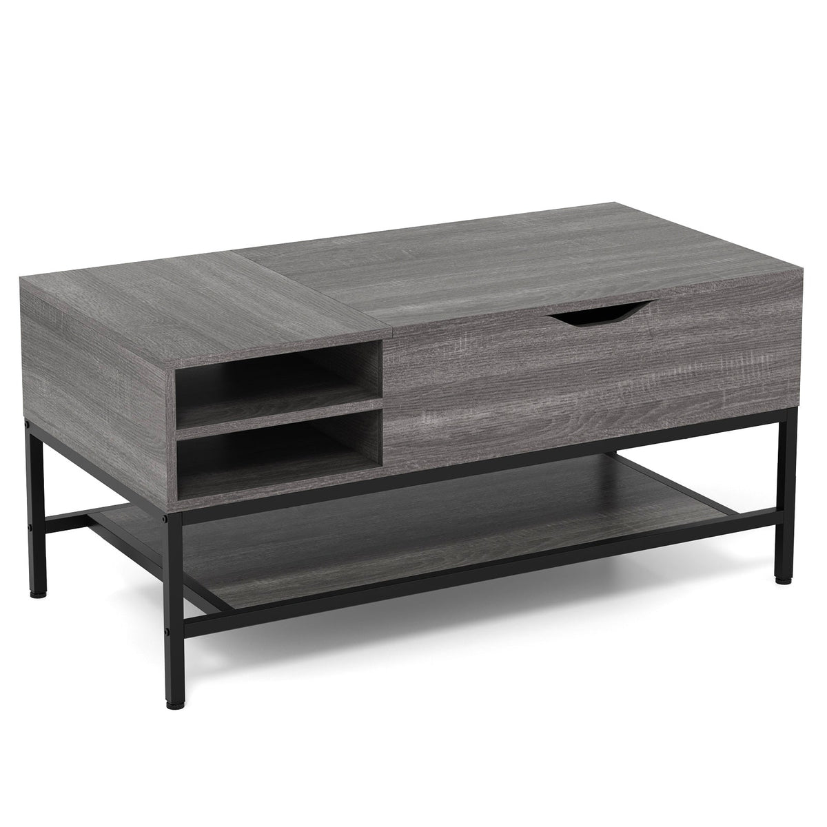 Lift Top Coffee Table with Hidden Compartment and Removable Shelf-Grey