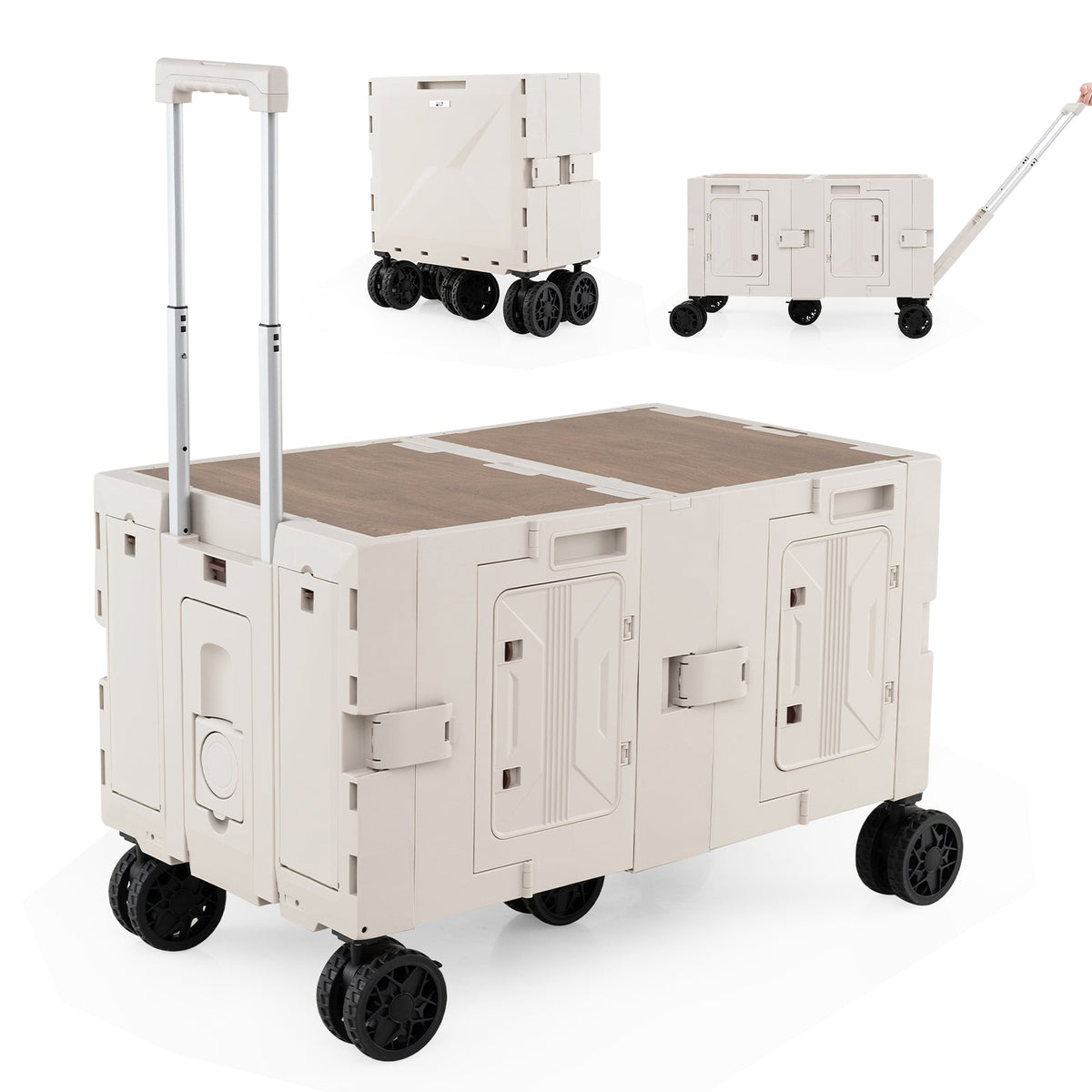 Collapsible Wagon Cart Foldable Utility Cart with Telescoping Handle-Black