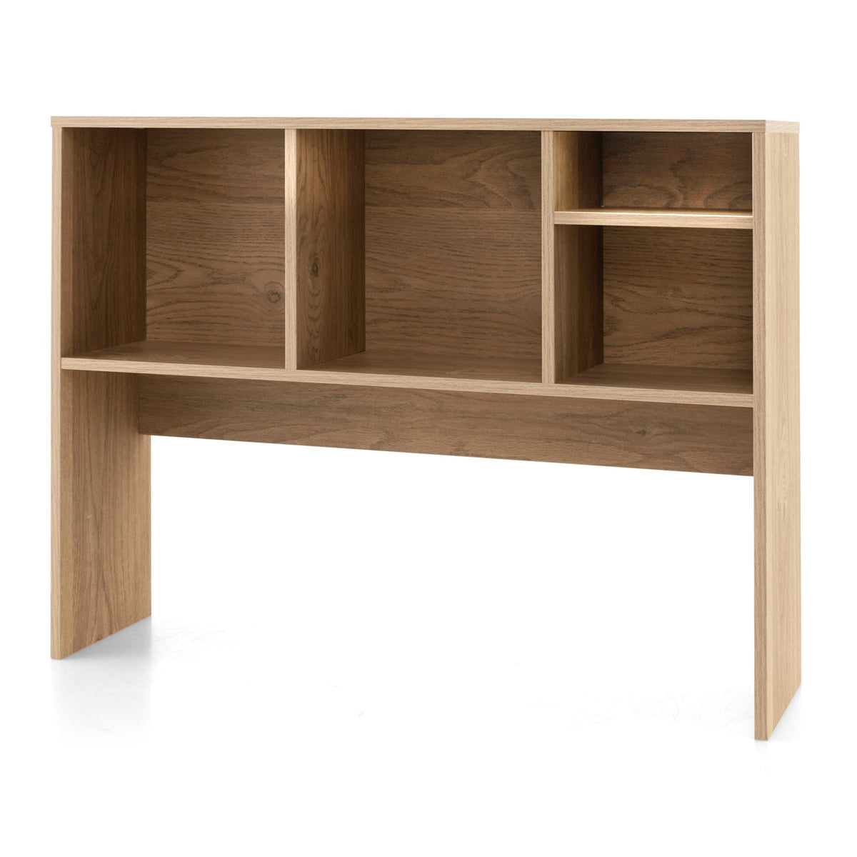 Computer Desktop Bookcase with 4 Cubbies and Open Back Compartment-Natural