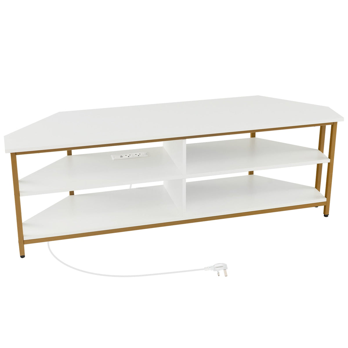 Corner TV Stand with AC Outlets and Storage Shelves-Black