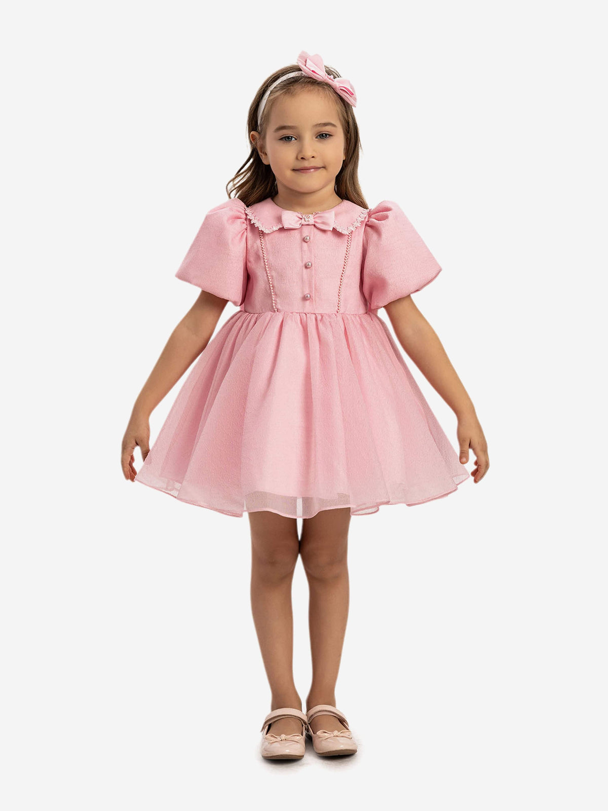 DRESS & Fleur Baby Girls Pearl Detail Dress with Headband in Pink