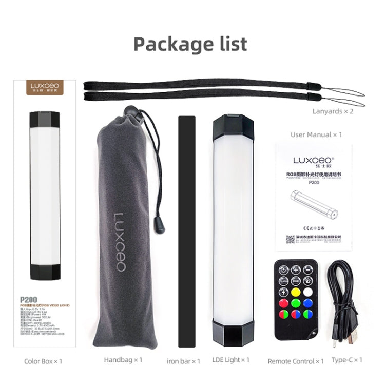 LUXCeO RGB Colorful Photo LED Stick Video Light APP Control Adjustable Color Temperature Waterproof Handheld LED Fill Light with Remote Control, P200 RGB