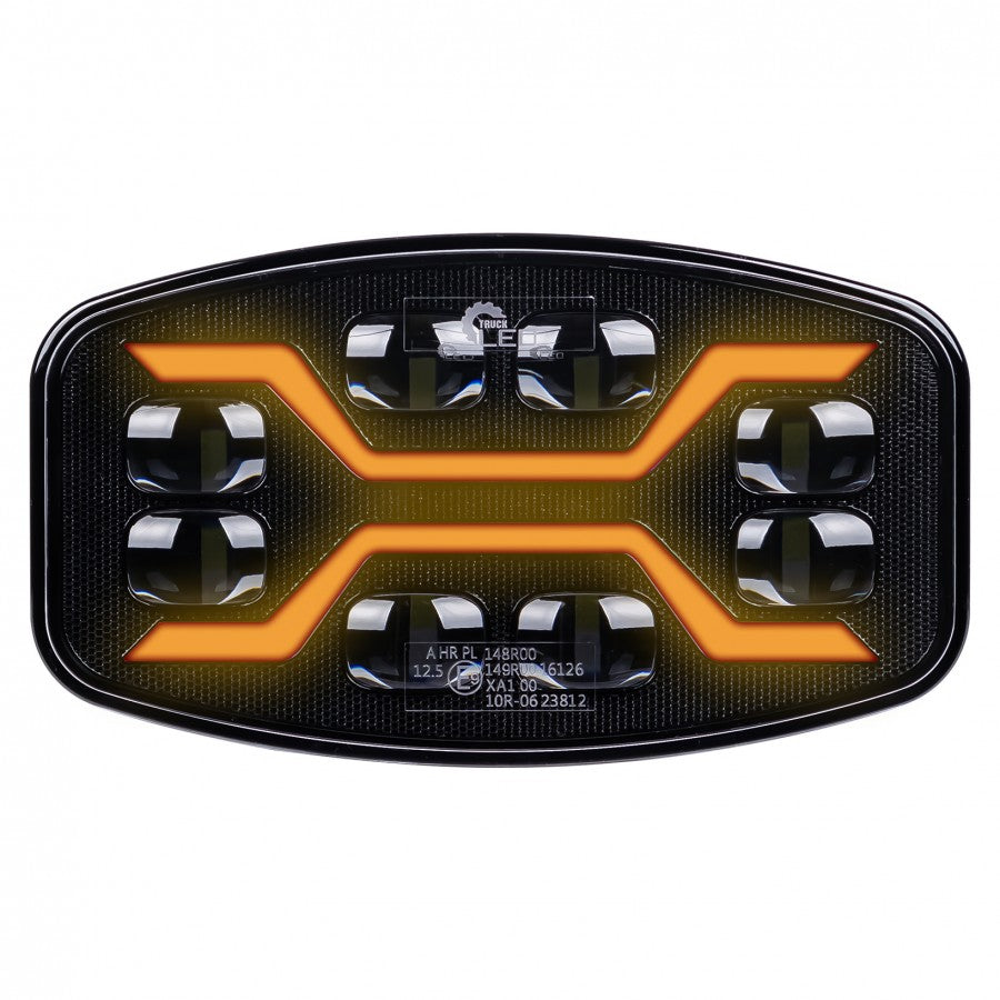 Truck LED X Range 3-in-1 Oval Driving Lamp – White Position Light & R65 Amber Warning Strobe, 12–24V
