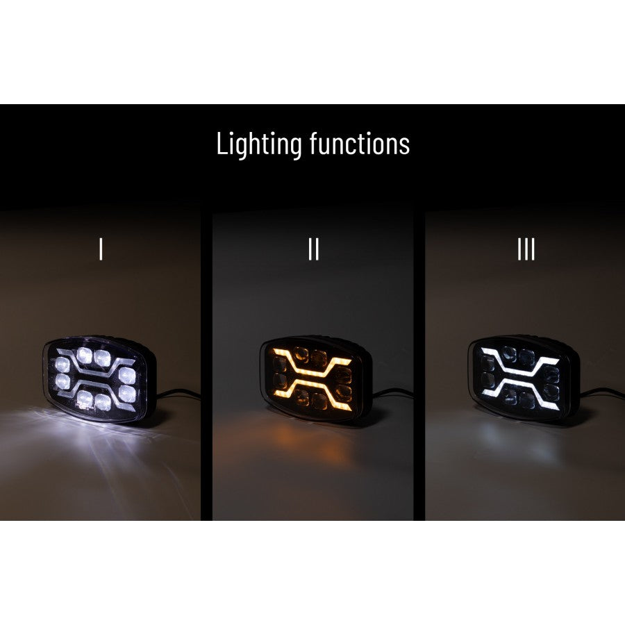 Truck LED X Range 3-in-1 Oval Driving Lamp – White Position Light & R65 Amber Warning Strobe, 12–24V
