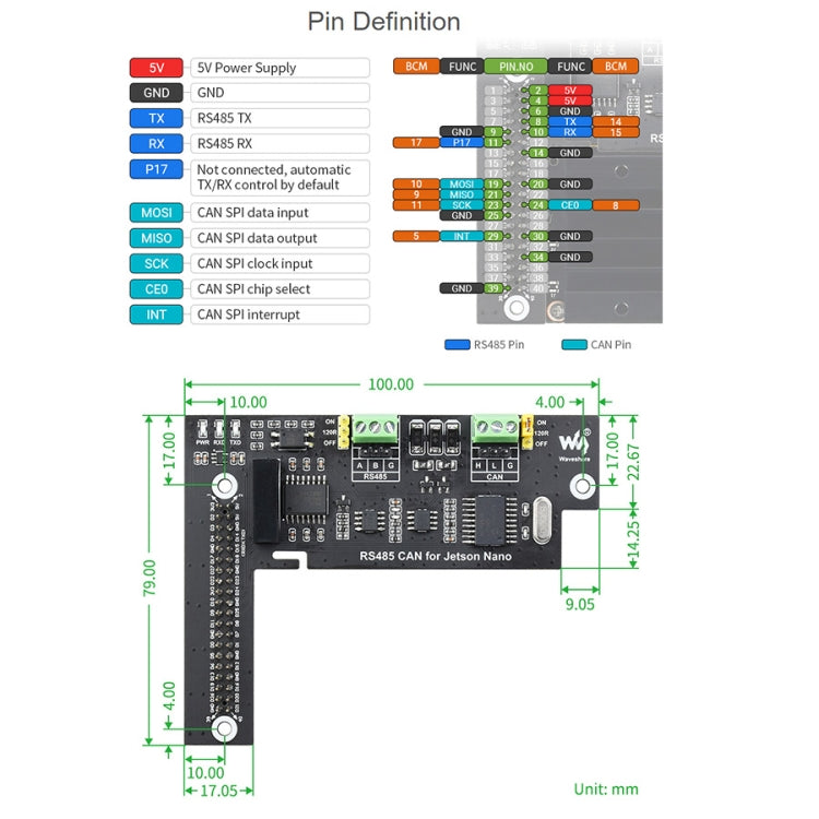 Waveshare RS485 CAN Expansion Board for Jetson Nano, Digital Isolation, Built-In Protection Circuit