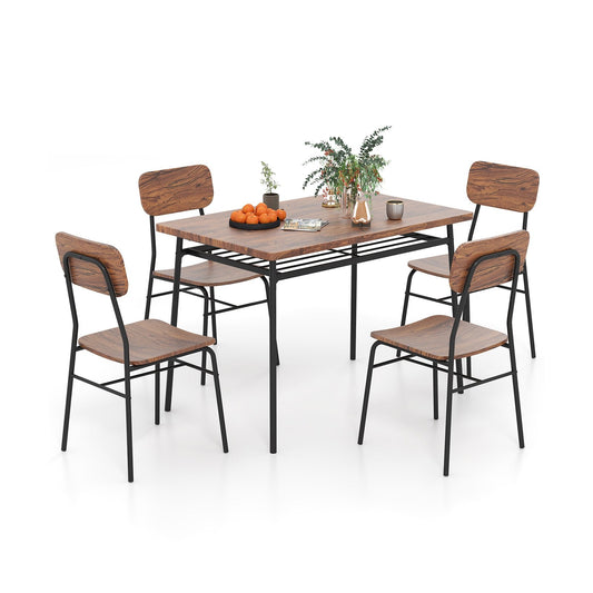 Dining Table Set for 2/4 with Metal Frame and Storage Rack-Coffee-Size 2