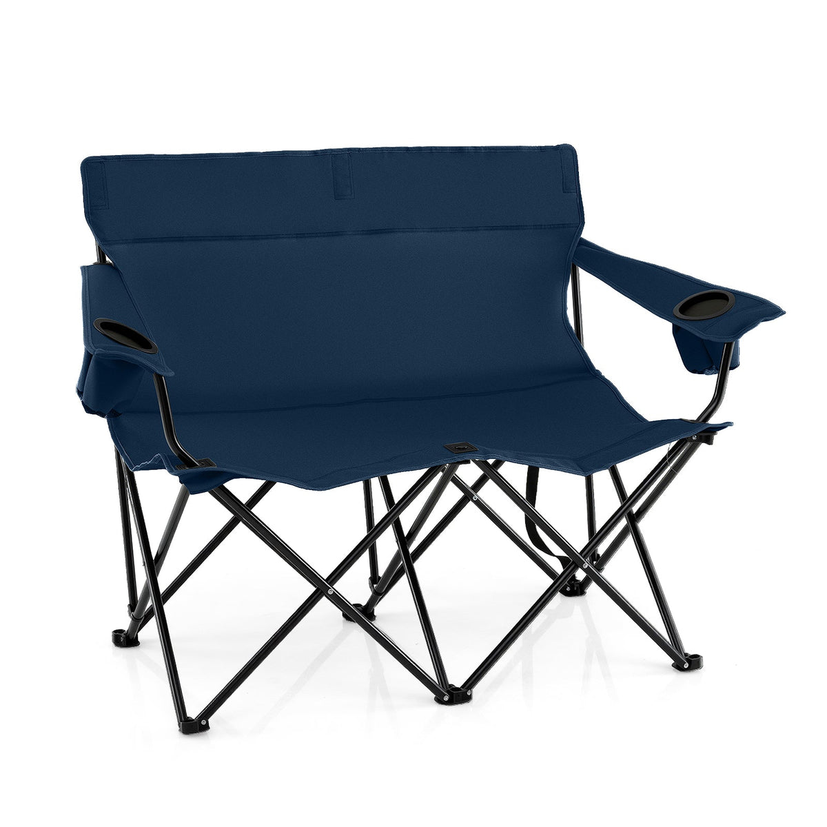 Double Camping Chair with Cup Holders and Carrying Bag-Black