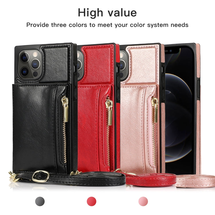 Square Zipper Wallet Bag TPU+PU Back Cover Case with Holder & Card Slots & Wallet & Cross-body Strap, For iPhone 12 Pro Max, For iPhone XS / X, For iPhone XS Max