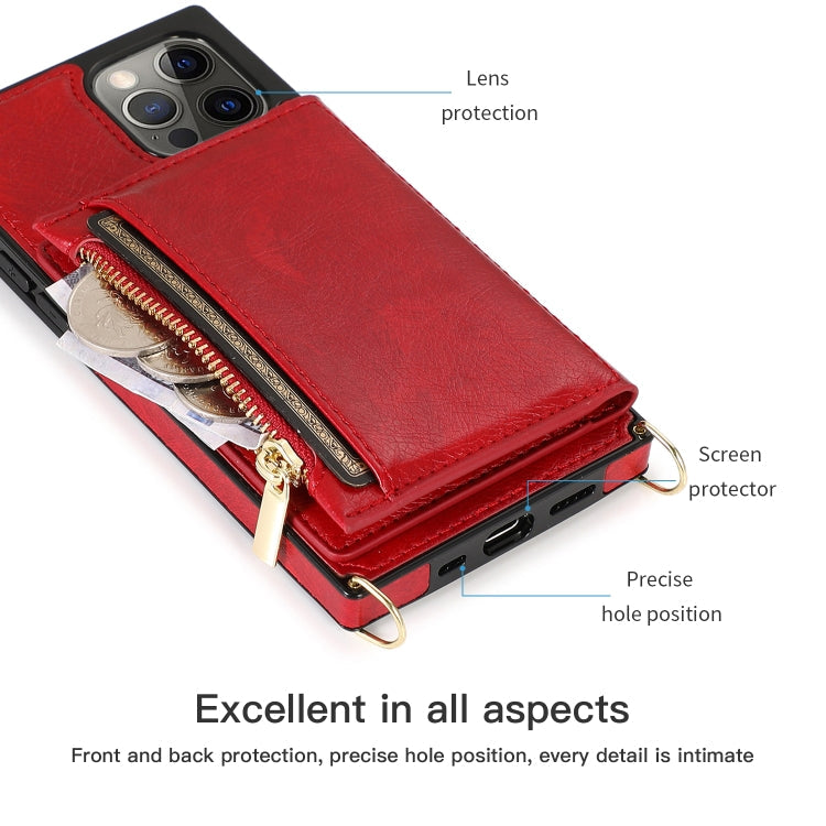 Square Zipper Wallet Bag TPU+PU Back Cover Case with Holder & Card Slots & Wallet & Cross-body Strap, For iPhone 12 Pro Max, For iPhone XS / X, For iPhone XS Max