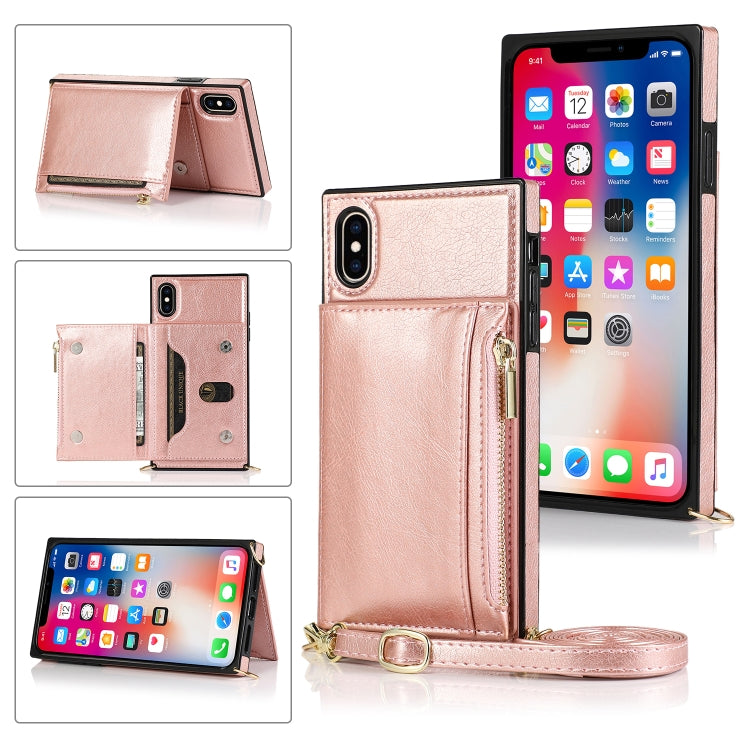 Square Zipper Wallet Bag TPU+PU Back Cover Case with Holder & Card Slots & Wallet & Cross-body Strap, For iPhone 12 Pro Max, For iPhone XS / X, For iPhone XS Max