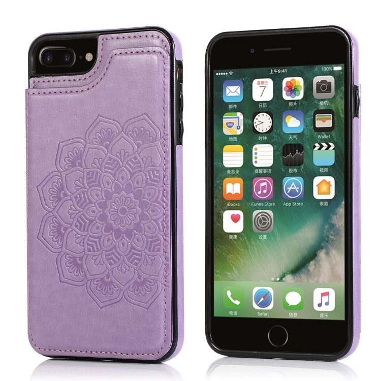 Double Buckle Mandala Pattern PU+TPU Protective Case with Card Slots & Holder & Photo Frame, For iPhone SE 2022 / SE 2020 / 8 / 7, For iPhone 7 Plus / 8 Plus, For iPhone X / XS, For iPhone XR