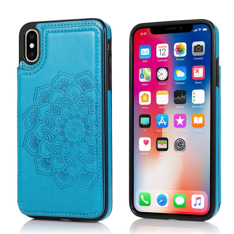Double Buckle Mandala Pattern PU+TPU Protective Case with Card Slots & Holder & Photo Frame, For iPhone SE 2022 / SE 2020 / 8 / 7, For iPhone 7 Plus / 8 Plus, For iPhone X / XS, For iPhone XR