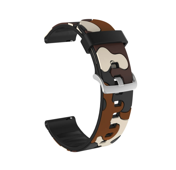 Camouflage Silicone Replacement Wrist Strap Watchband with Silver Buckle, 20mm For Fossil Gen 5 Carlyle, 20mm For Fossil Hybrid Smartwatch HR, 20mm For Fossil Mens Gen 4 Explorist HR