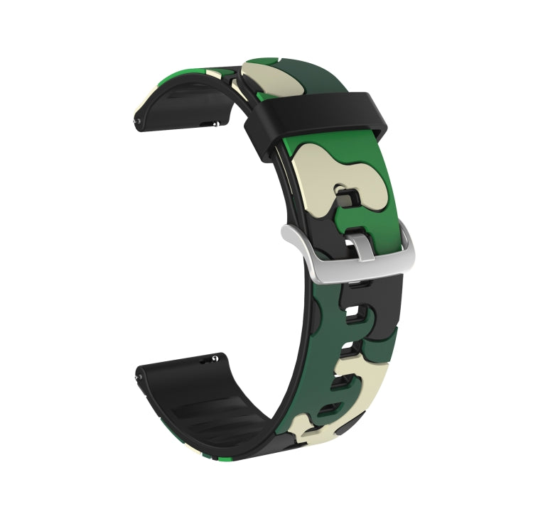 Camouflage Silicone Replacement Wrist Strap Watchband with Silver Buckle, 20mm For Fossil Gen 5 Carlyle, 20mm For Fossil Hybrid Smartwatch HR, 20mm For Fossil Mens Gen 4 Explorist HR