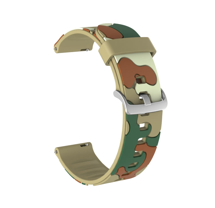 Camouflage Silicone Replacement Wrist Strap Watchband with Silver Buckle, 20mm For Fossil Gen 5 Carlyle, 20mm For Fossil Hybrid Smartwatch HR, 20mm For Fossil Mens Gen 4 Explorist HR