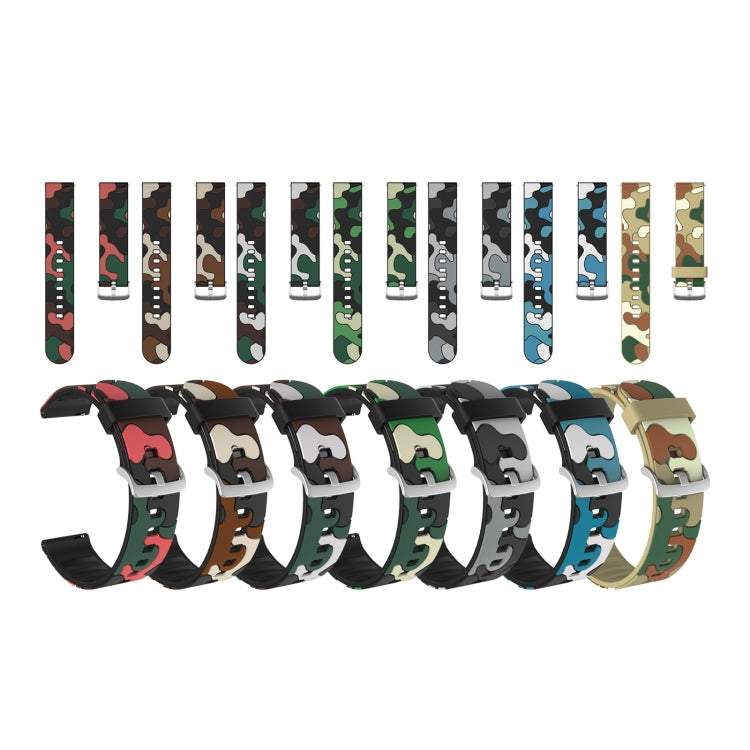 Camouflage Silicone Replacement Wrist Strap Watchband with Silver Buckle, 20mm For Fossil Gen 5 Carlyle, 20mm For Fossil Hybrid Smartwatch HR, 20mm For Fossil Mens Gen 4 Explorist HR