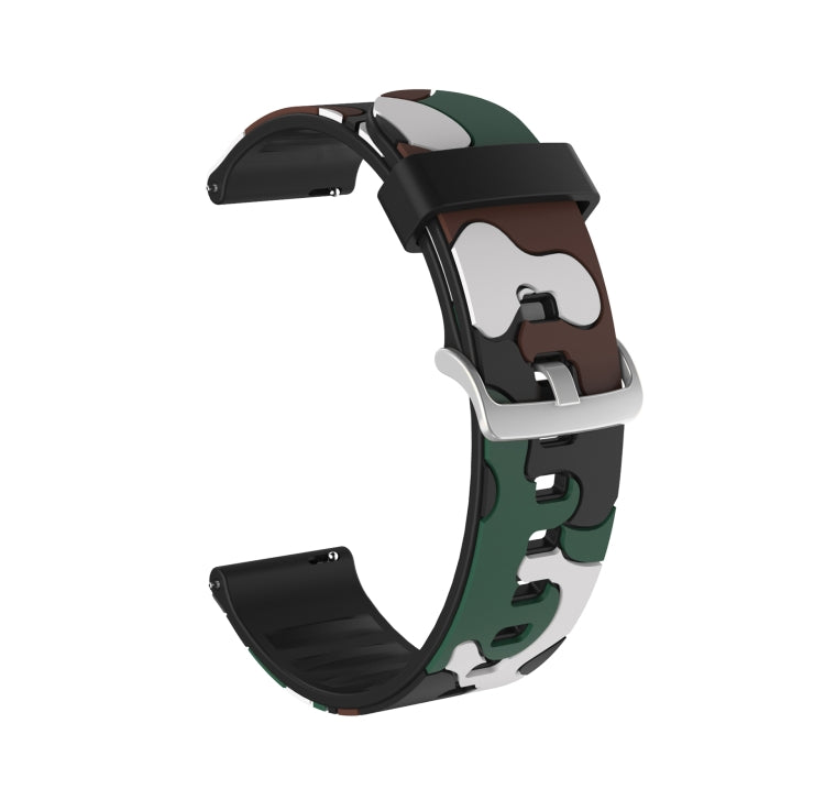 Camouflage Silicone Replacement Wrist Strap Watchband with Silver Buckle, 20mm For Fossil Gen 5 Carlyle, 20mm For Fossil Hybrid Smartwatch HR, 20mm For Fossil Mens Gen 4 Explorist HR