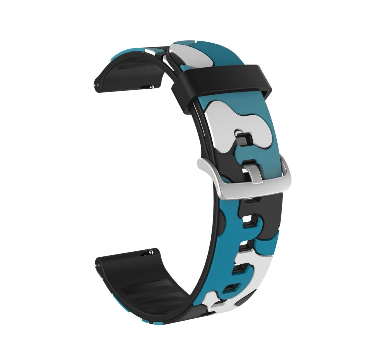 Camouflage Silicone Replacement Wrist Strap Watchband with Silver Buckle, 20mm For Fossil Gen 5 Carlyle, 20mm For Fossil Hybrid Smartwatch HR, 20mm For Fossil Mens Gen 4 Explorist HR