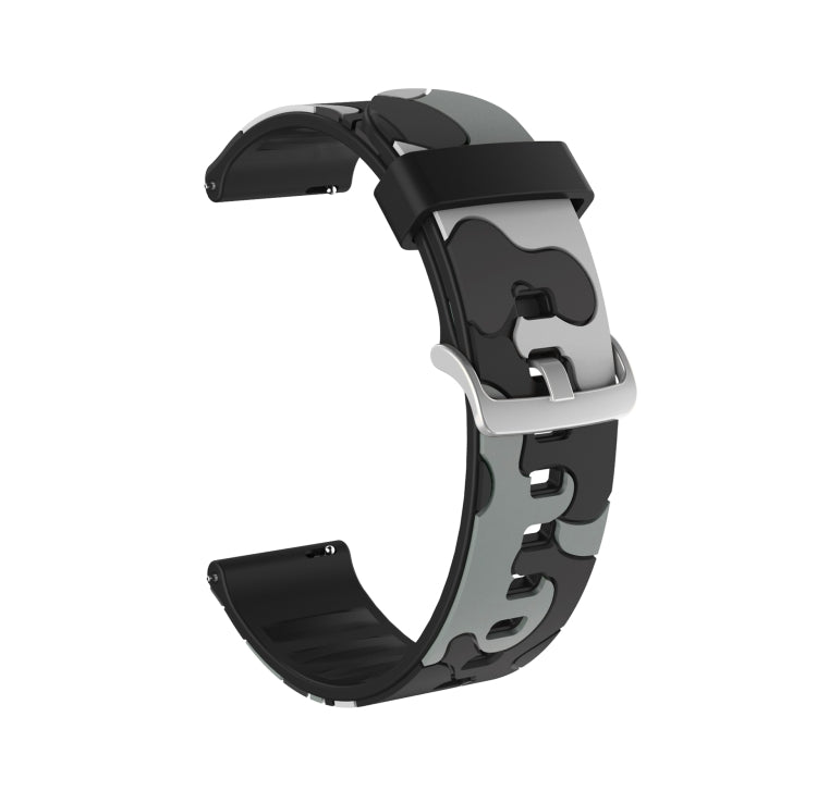 Camouflage Silicone Replacement Wrist Strap Watchband with Silver Buckle, 20mm For Fossil Gen 5 Carlyle, 20mm For Fossil Hybrid Smartwatch HR, 20mm For Fossil Mens Gen 4 Explorist HR