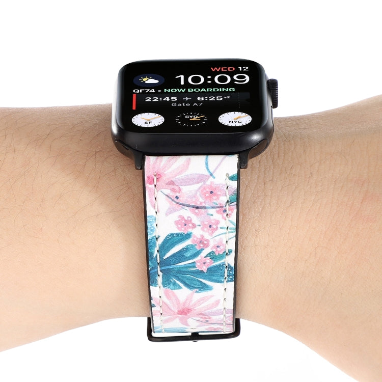 Printed Leather Watch Strap, For Apple Watch Series 7 45mm / 6 & SE & 5 & 4 44mm / 3 & 2 & 1 42mm, For Apple Watch Series 8&7 41mm / SE 2&6&SE&5&4 40mm / 3&2&1 38mm