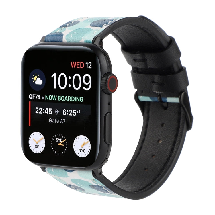 Printed Leather Watch Strap, For Apple Watch Series 7 45mm / 6 & SE & 5 & 4 44mm / 3 & 2 & 1 42mm, For Apple Watch Series 8&7 41mm / SE 2&6&SE&5&4 40mm / 3&2&1 38mm