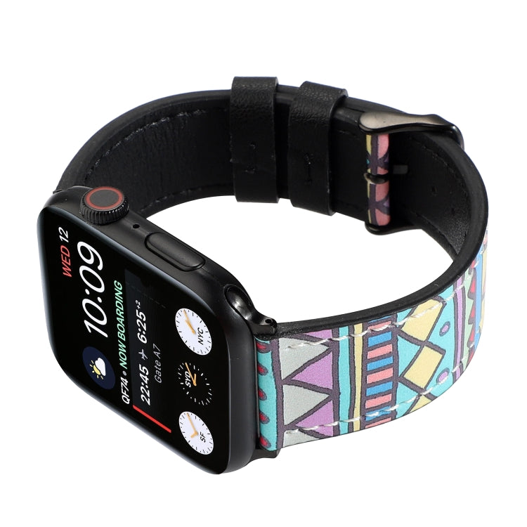 Printed Leather Watch Strap, For Apple Watch PSeries 7 41mm / 6 & SE & 5 & 4 40mm / 3 & 2 & 1 38mm, For Apple Watch Ultra 49mm / Series 8&7 45mm / SE 2&6&SE&5&4 44mm / 3&2&1 42mm