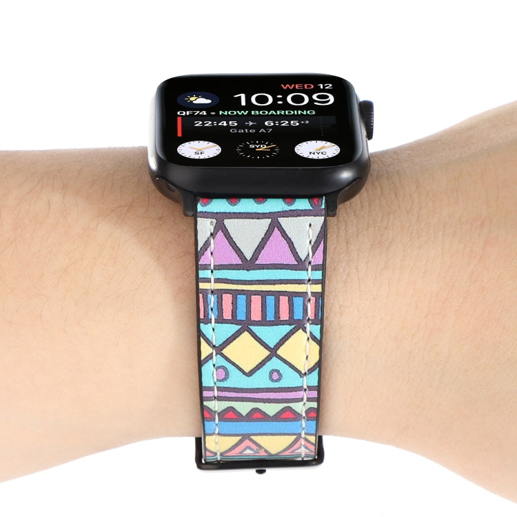 Printed Leather Watch Strap, For Apple Watch PSeries 7 41mm / 6 & SE & 5 & 4 40mm / 3 & 2 & 1 38mm, For Apple Watch Ultra 49mm / Series 8&7 45mm / SE 2&6&SE&5&4 44mm / 3&2&1 42mm