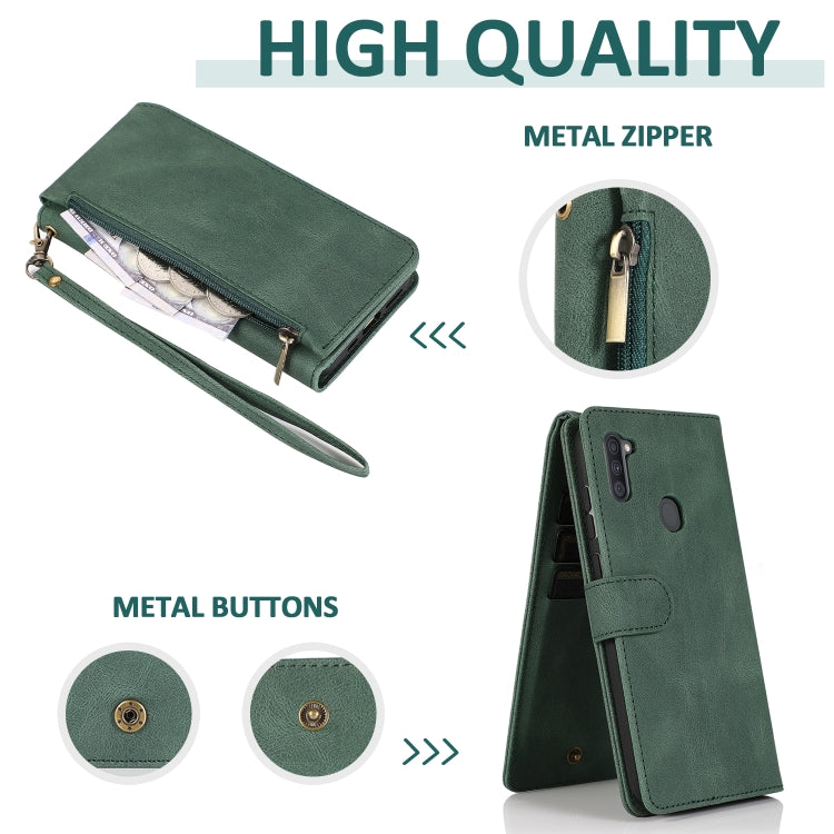 Skin-feel Crazy Horse Texture Zipper Wallet Bag Horizontal Flip Leather Case with Holder & Card Slots & Wallet & Lanyard, For Samsung Galaxy A11, For Samsung Galaxy A12, For Samsung Galaxy A20 / A30, For Samsung Galaxy A21
