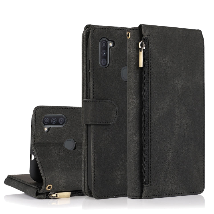 Skin-feel Crazy Horse Texture Zipper Wallet Bag Horizontal Flip Leather Case with Holder & Card Slots & Wallet & Lanyard, For Samsung Galaxy A11, For Samsung Galaxy A12, For Samsung Galaxy A20 / A30, For Samsung Galaxy A21