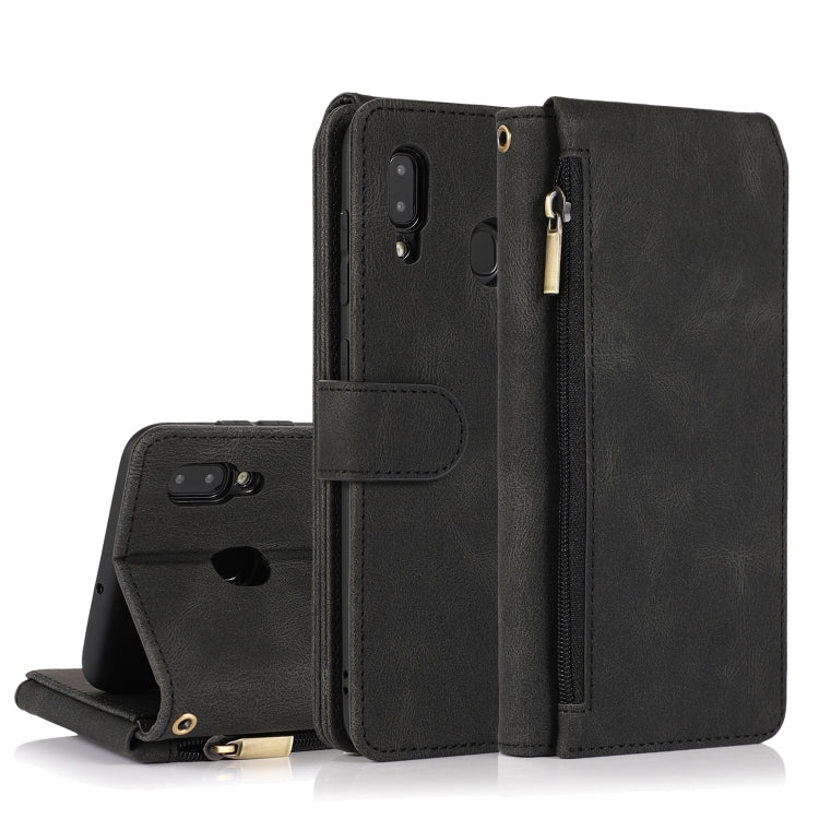 Skin-feel Crazy Horse Texture Zipper Wallet Bag Horizontal Flip Leather Case with Holder & Card Slots & Wallet & Lanyard, For Samsung Galaxy A11, For Samsung Galaxy A12, For Samsung Galaxy A20 / A30, For Samsung Galaxy A21
