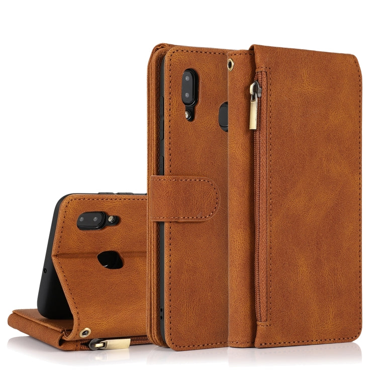 Skin-feel Crazy Horse Texture Zipper Wallet Bag Horizontal Flip Leather Case with Holder & Card Slots & Wallet & Lanyard, For Samsung Galaxy A11, For Samsung Galaxy A12, For Samsung Galaxy A20 / A30, For Samsung Galaxy A21