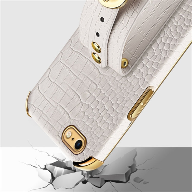 Electroplated TPU Crocodile Pattern Leather Case with Wrist Strap, For iPhone 6, For iPhone SE 2022 / SE 2020 / 8 / 7, For iPhone 8 Plus / 7 Plus, For iPhone XS / X