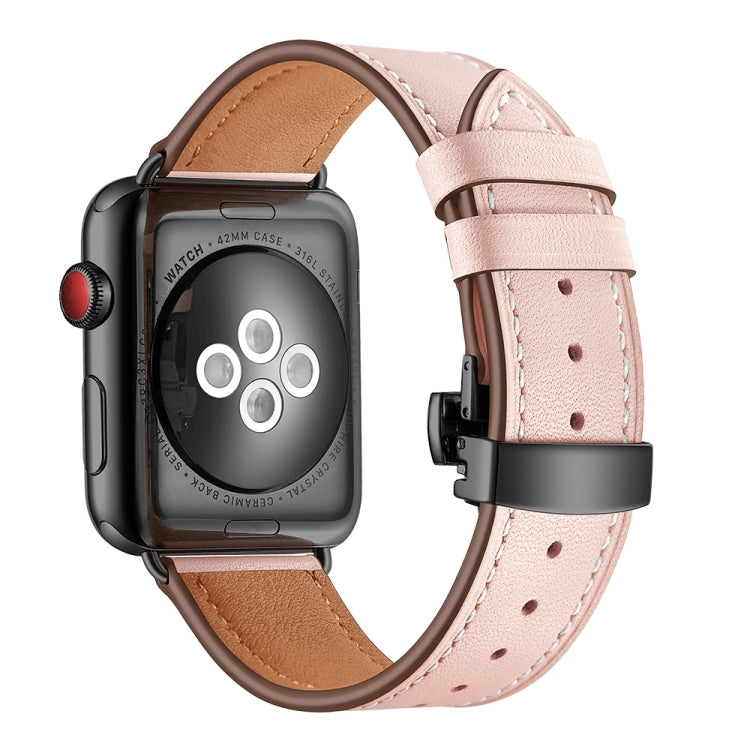 Genuine Leather + Butterfly Black Buckle Replacement Watchbands For Apple Watch Series 6 & SE & 5 & 4 40mm / 3 & 2 & 1 38mm, Black Buckle For Apple Watch Series 8&7 41mm / SE 2&6&SE&5&4 40mm / 3&2&1 38mm                                                 ...
